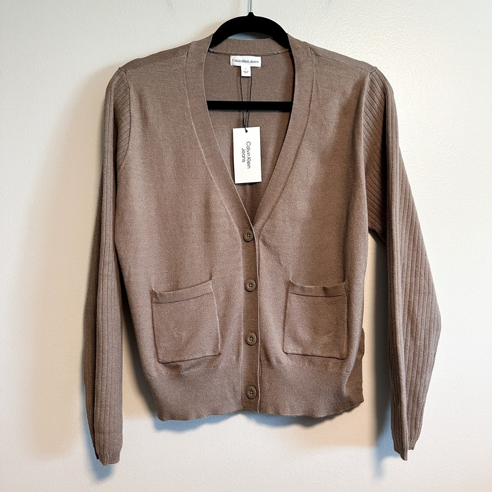 Calvin Klein Jeans Soft Button Front Pockets Classic Cardigan NWT Size M - Picture 4 of 11